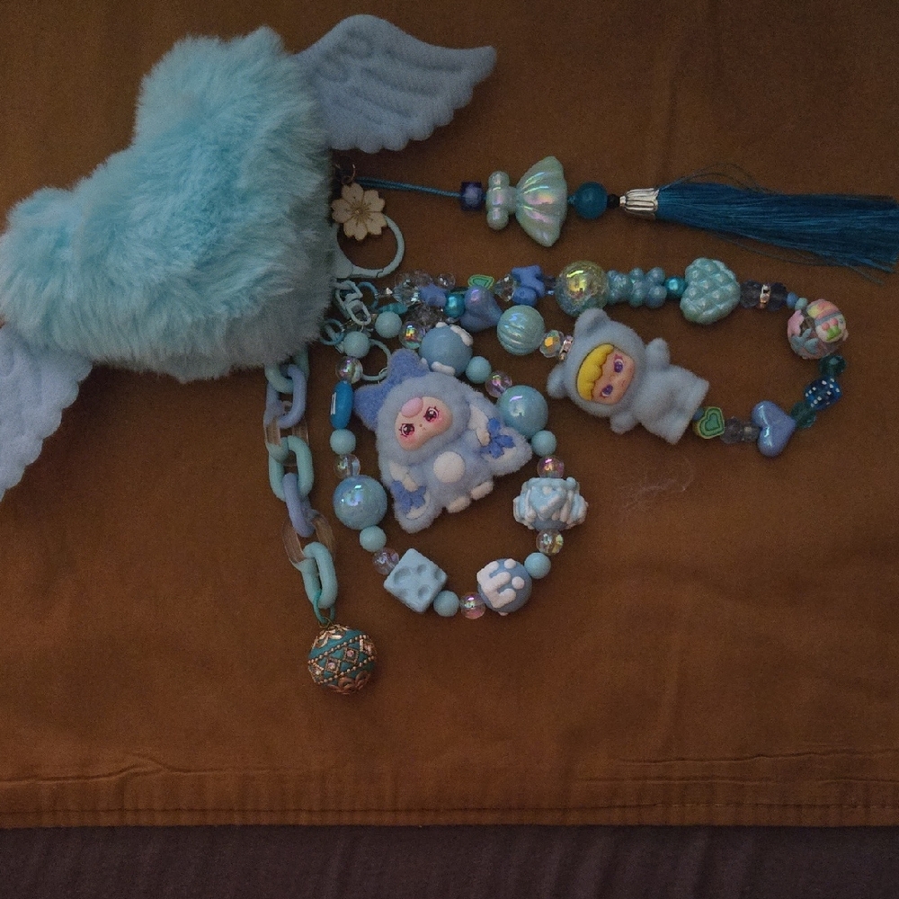 Very Blue Sassy Anime Bunny And Cubbie Girls Dangler